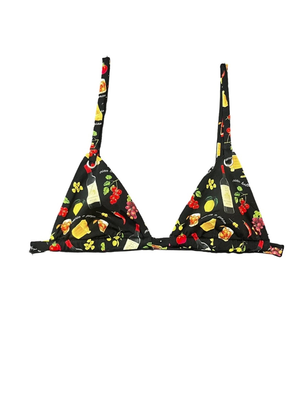 Fleur du Mal Black Fruit-Print Triangle Swim Top